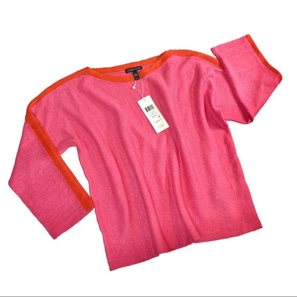 NWT Eileen Fisher Organic Linen Colorblock Box Top - Picture 3 of 7